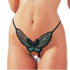 Sequined Black Butterfly GString Crotchless