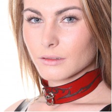 House Of Eros Lace Up Red Leather Tribal Collar Wide