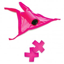 Neon Vibrating Crotchless Panty And Pasties Set One Size